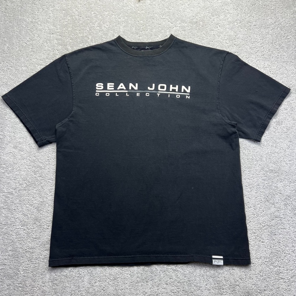 Sean John Collection Graphic T-Shirt Mens L Black Spellout Logo Made in USA Y2K